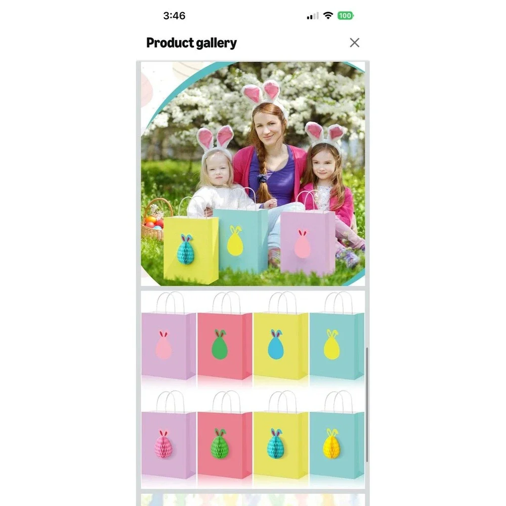 12 PCS Easter Bunny Gift Bags with Handles 3D Honeycombs Included To Attach